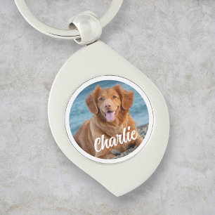 Hund älskare Personlig Pet Photo Keepsak Swirl Silverfärgad Nyckelring