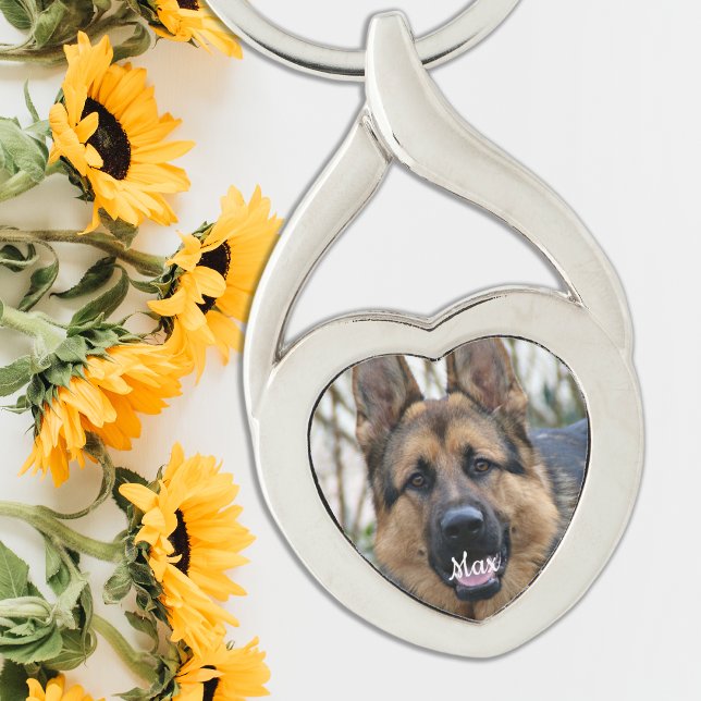 Hund älskare Personlig Pet Photo Twisted Heart Silverfärgad Nyckelring (Skapare uppladdad)