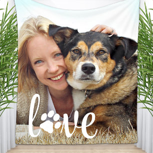 Hund älskare Personlig Skriv ut fotot KÄRLEK Paw Fleecefilt