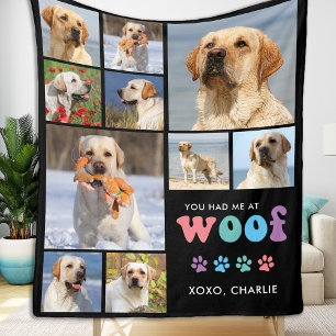 Hund älskare Retro WOOF Anpassningsbar Pet 11 Phot Fleecefilt