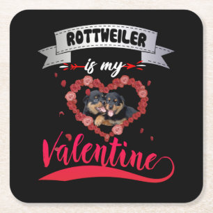 Hund älskare   Rottweiler är min Valentine Underlägg Papper Kvadrat