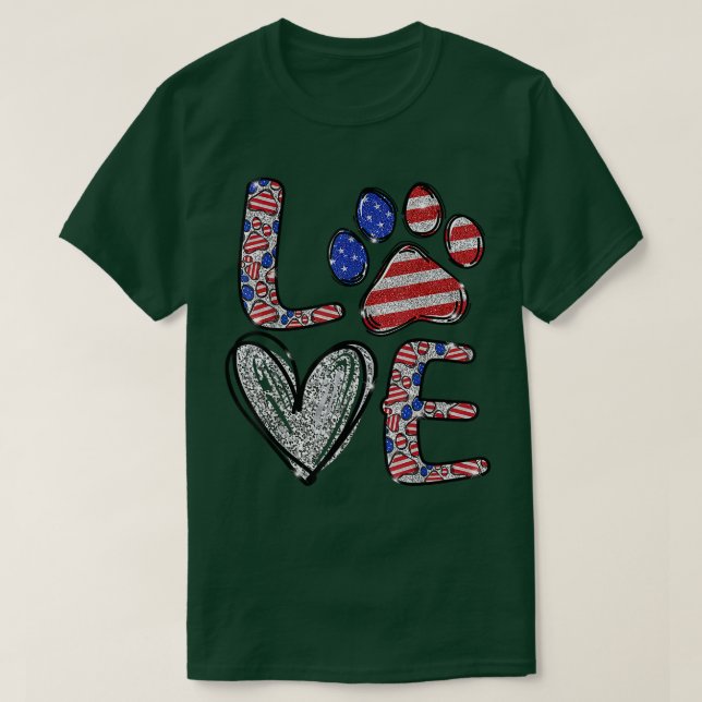 Hund älskare Tass Lycklig Independence day 4 juli  T Shirt (Design framsida)