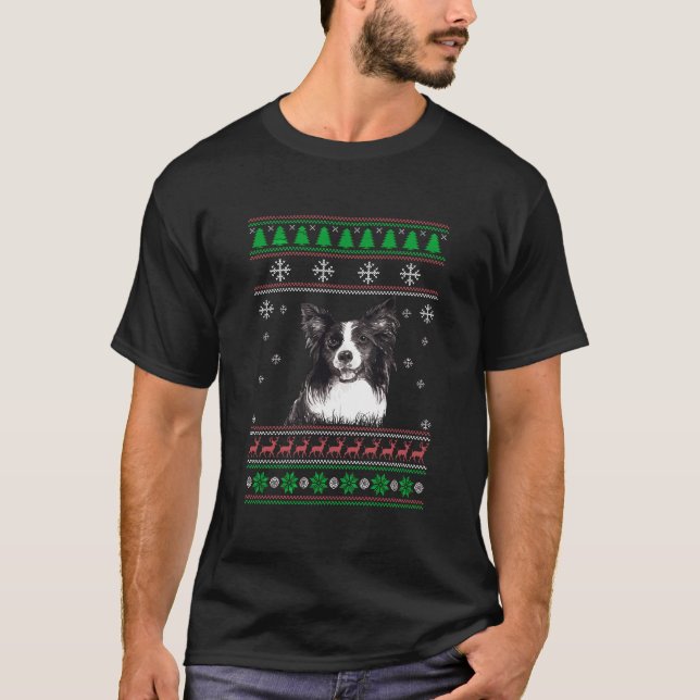 Hund älskare Ugly jul Sweater Gräns Collie Roligt T Shirt (Framsida)