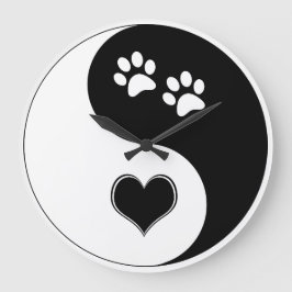 Hund älskare Yin Yang Hear och Tass avtryck Stor Klocka