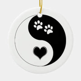 Hund älskare Yin Yang Heart och Tass avtryck Julgransprydnad Keramik