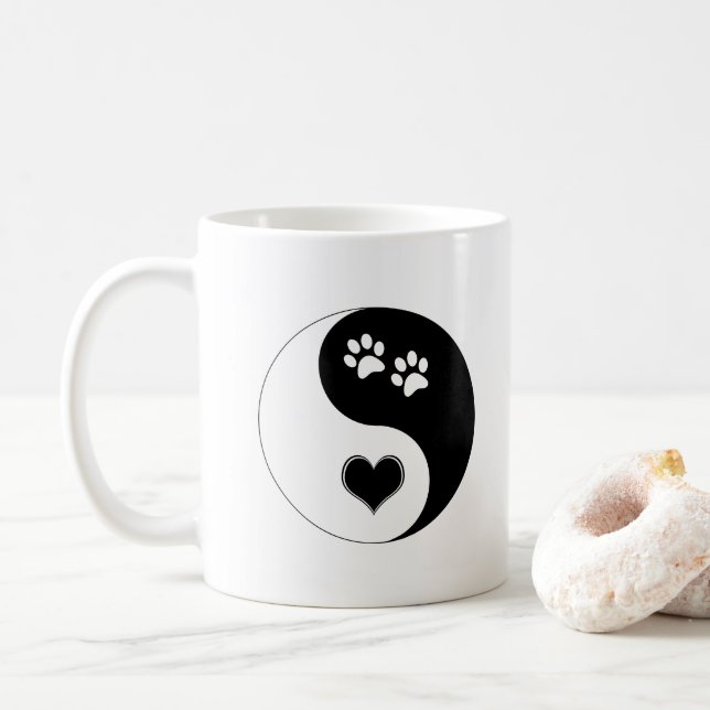Hund älskare Yin Yang Heart och Tass avtryck Kaffemugg (Med munk)