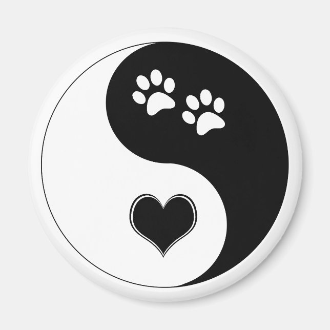 Hund älskare Yin Yang Heart och Tass avtryck Magnet (Framsidan)