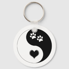 Hund älskare Yin Yang Heart och Tass avtryck Nyckelring