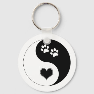 Hund älskare Yin Yang Heart och Tass avtryck Nyckelring