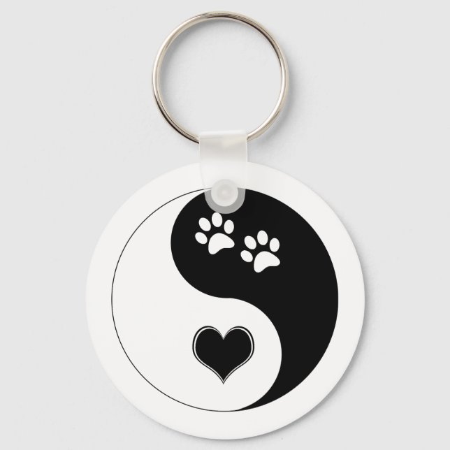 Hund älskare Yin Yang Heart och Tass avtryck Nyckelring (Framsida)