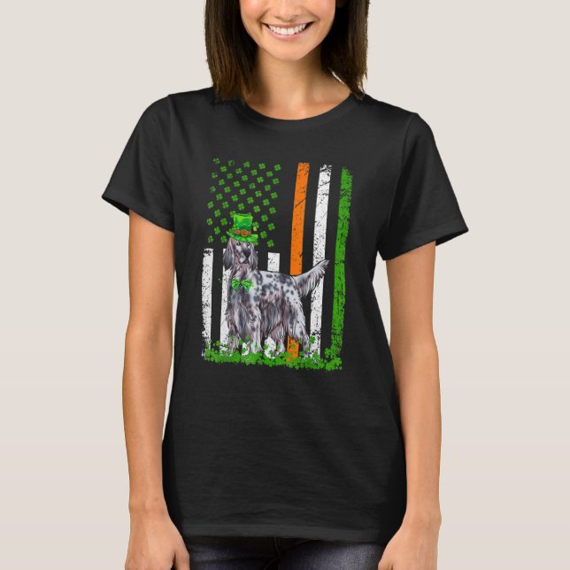 Hund American Flagga English Setter St patricks da T Shirt (Framsida)