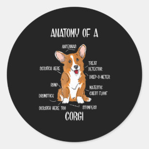 Hund Anatomy, Cute Welsh Corgi Puppy Biology Gift. Runt Klistermärke