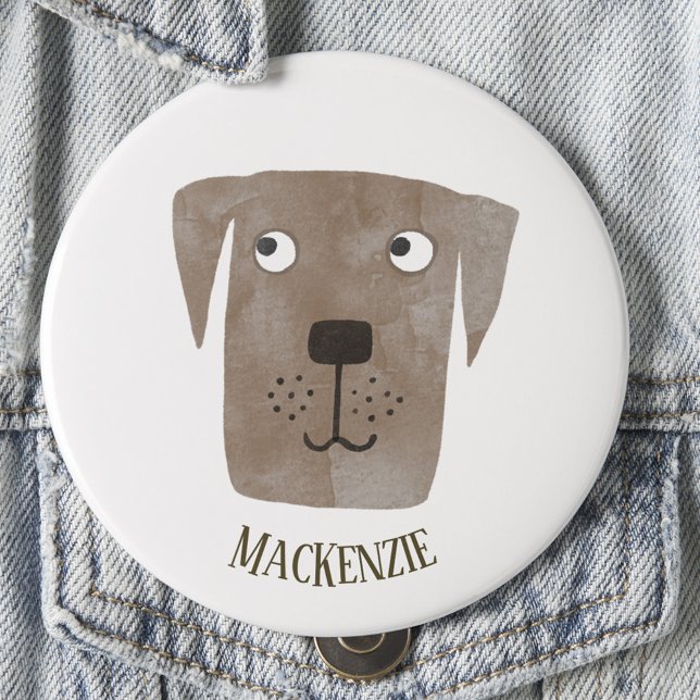Hund anpassade namn för Chocolate Labrador Retriev Knapp (Fun Chocolate Labrador Retriever dog personalized button)