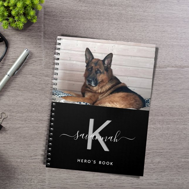 Hund anpassningsbar, svart, vitt monogram anteckningsbok (Skapare uppladdad)