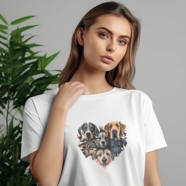 Hund Ansikte Heart Collage T Shirt (Skapare uppladdad)