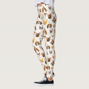 Hund Ansikte i Winter Hats Helgdag Mönster Leggings