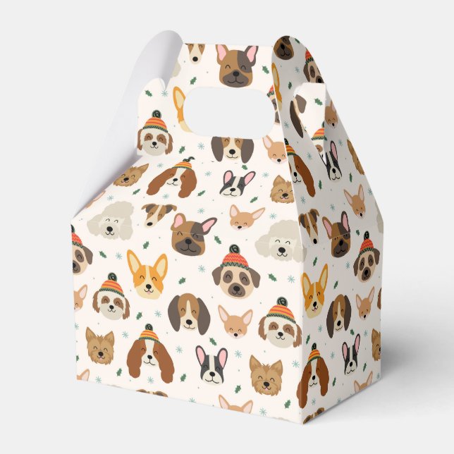 Hund Ansikte i Winter Hats Helgdag Mönster Presentaskar (Framsidan Sidan)