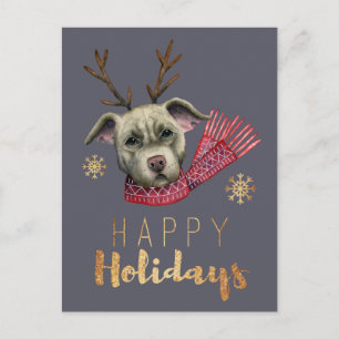 Hund Antlers jul Pit Bull Terrier Helg Vykort