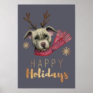 Hund Antlers julfinny Watercolor Art Poster