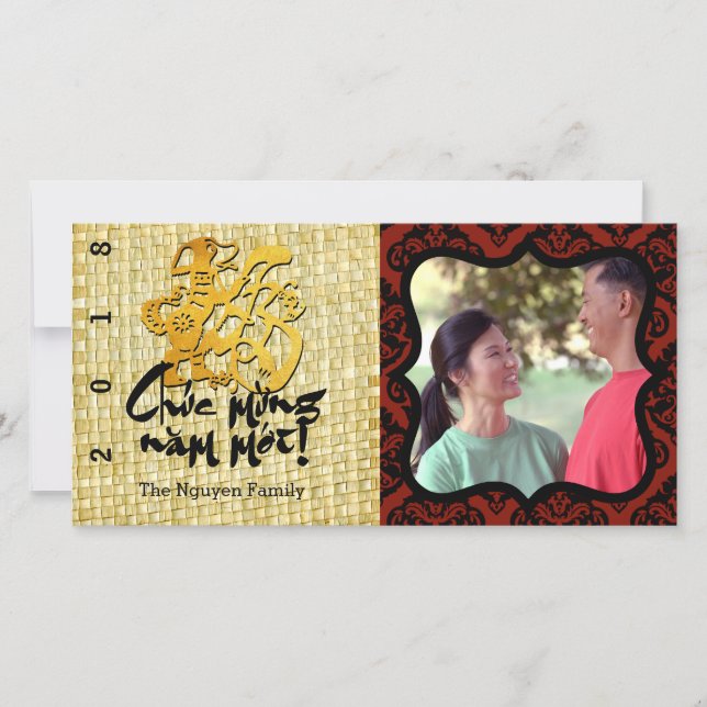 Hund År 2018 Photo ram Hälsning på vietnamesiska 3 Julkort (Framsida)