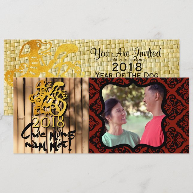 Hund År 2018 Photo ram Hälsning på vietnamesiska I Inbjudningar (Fram/baksida)