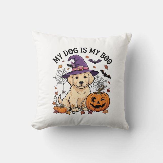Hund är Boo Halloween Häxa Valp Pumpa_1 Kudde (Framsida)
