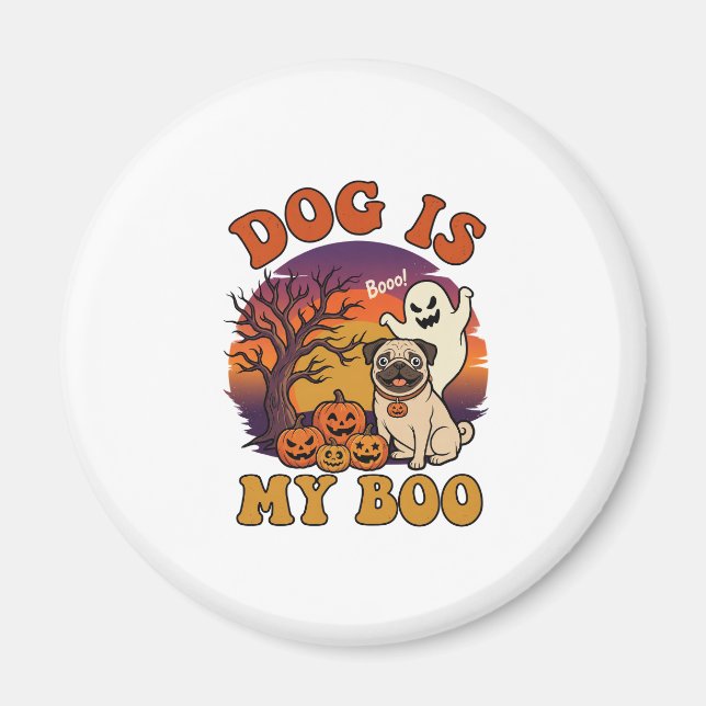 Hund är Boo Halloween Pug Spöke Pumpa_1 Magnet (Framsidan)