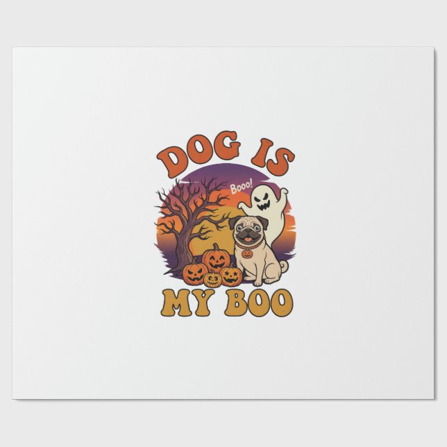 Hund är Boo Halloween Pug Spöke Pumpa_1 Presentpapper (Platt)