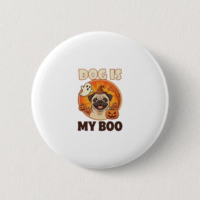Hund är Boo Pug Halloween Spök Halloween Pumpa Knapp (Framsida)
