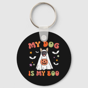 Hund är Boo Svart fransk bulldog Halloween-kostym Nyckelring