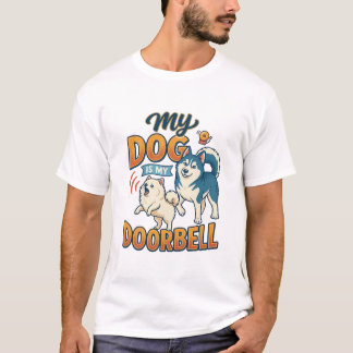 Hund är dörrklocka skäller Vit Blå_1 T Shirt