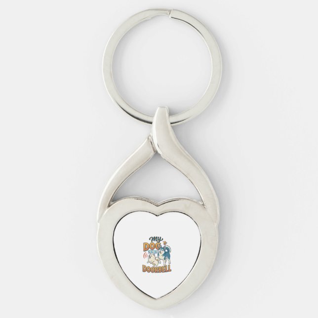 Hund är dörrklocka skäller Vit Blå_1 Twisted Heart Silverfärgad Nyckelring (Framsidan)