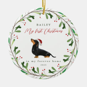 Hund är Min första jul med Namn Dachshund Julgransprydnad Keramik