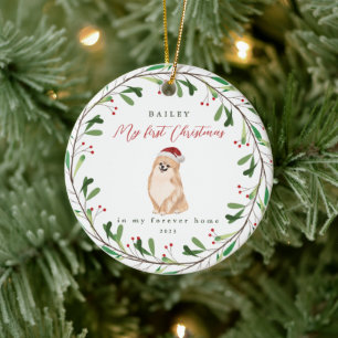 Hund är Min första jul med Namn Pommern Julgransprydnad Keramik