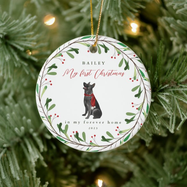 Hund är Min första jul med Namn-tyska shepherd Julgransprydnad Keramik (Träd)