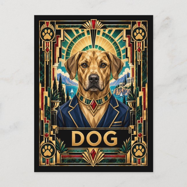 Hund, Art Deco Wildlife Vykort (Framsida)