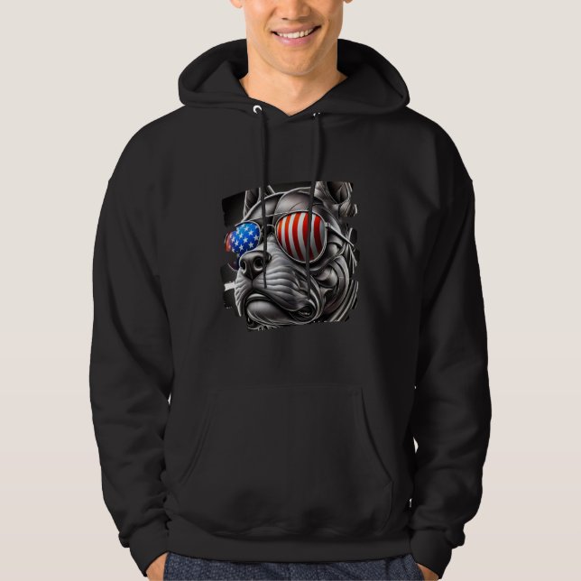 Hund Art med amerikanska Flagga Sunglass Hoodie (Framsida)