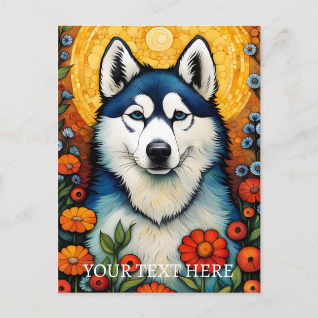 Hund Art Siberian Husk färdigt målning Vykort (Framsida)