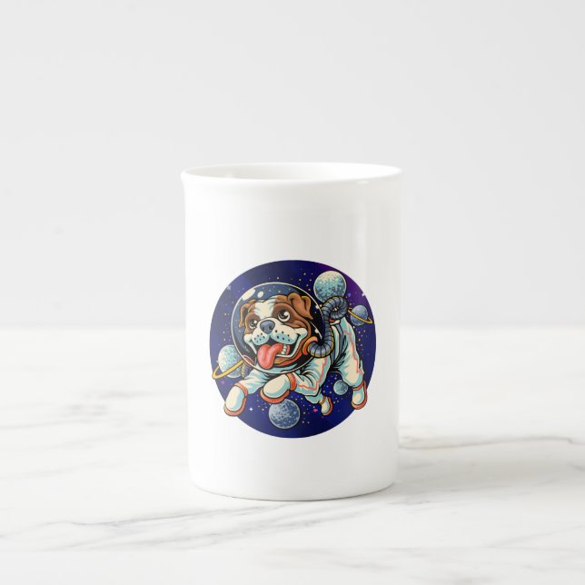 Hund astronaut, rymd-hund benporslin mugg (Framsidan)