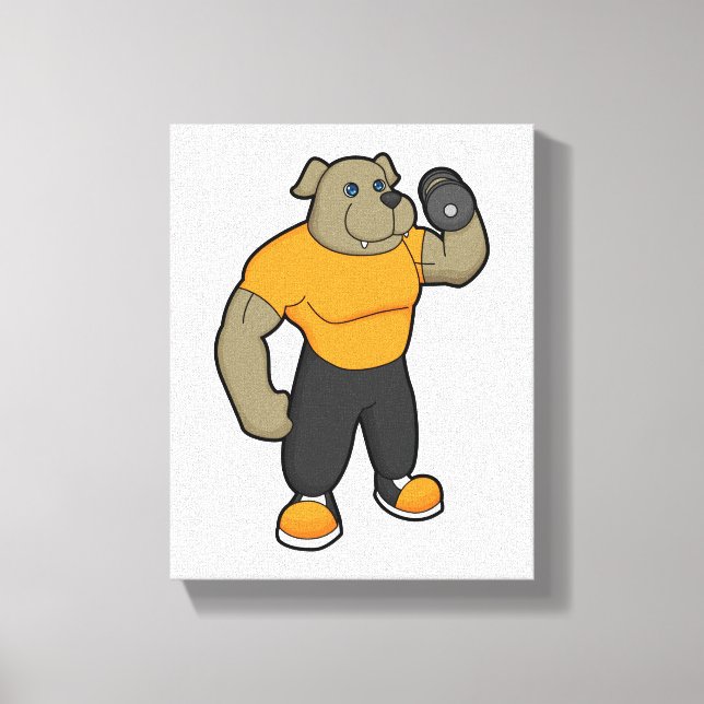 Hund at Fitness med Dumbbell Canvastryck (Framsida)