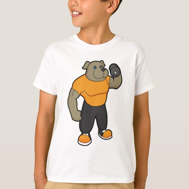 Hund at Fitness med Dumbbell T Shirt (Framsida)