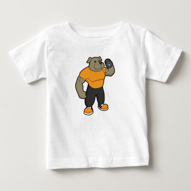 Hund at Fitness med Dumbbell T Shirt (Framsida)