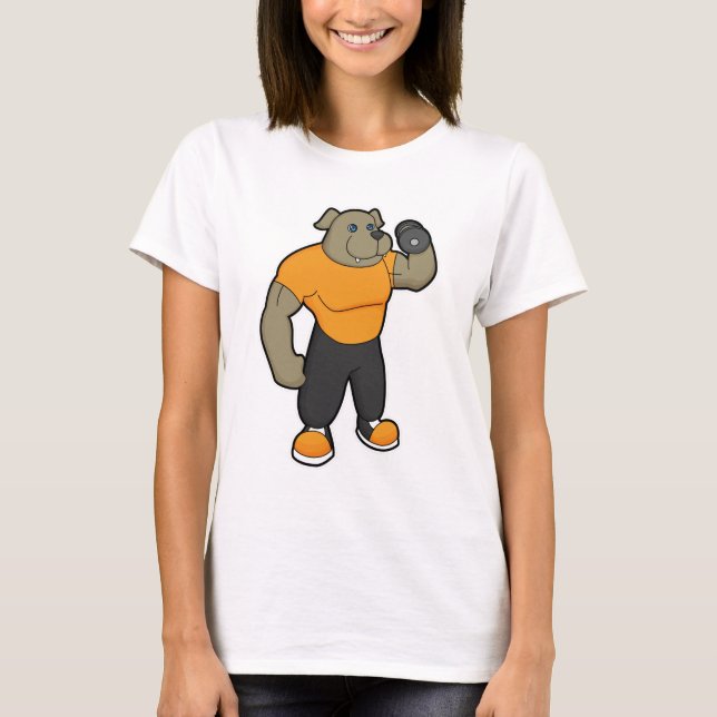 Hund at Fitness med Dumbbell T Shirt (Framsida)