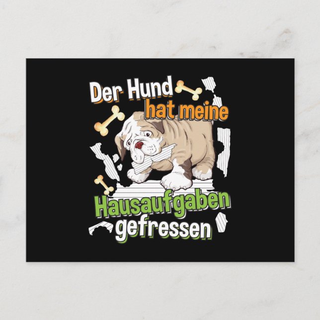 Hund Ate My Homwork - Lär dig tysk offert Vykort (Framsida)