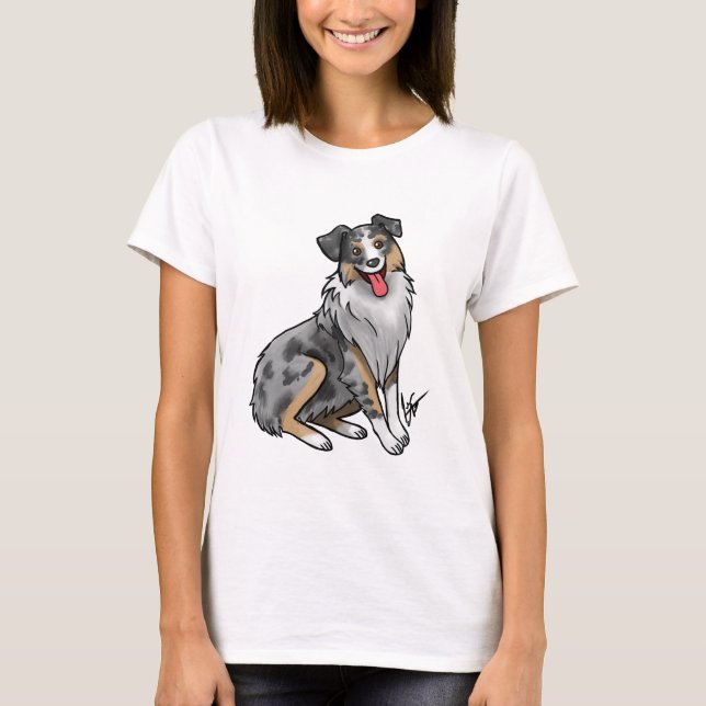 Hund - Australian shepherd - Blå Merle T Shirt (Framsida)