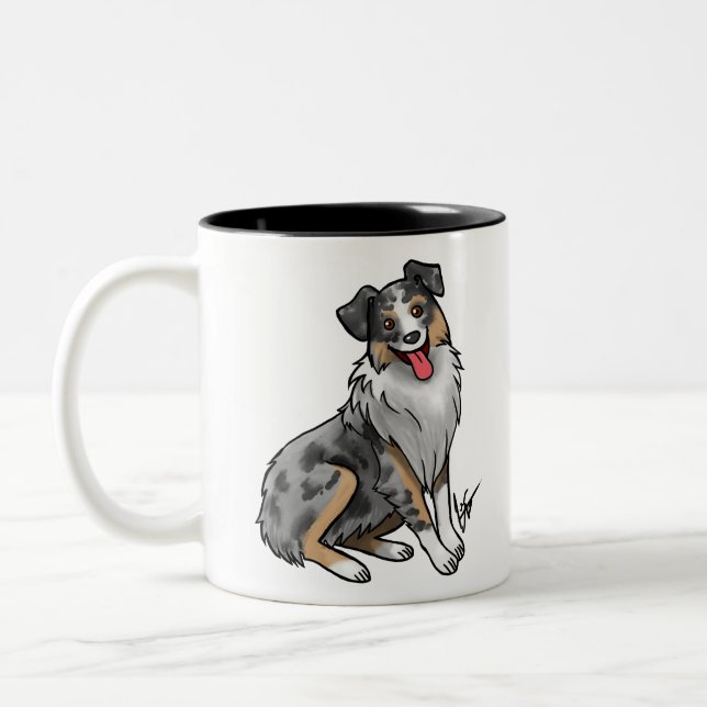 Hund - Australian shepherd - Blå Merle Två-Tonad Mugg (Vänster)