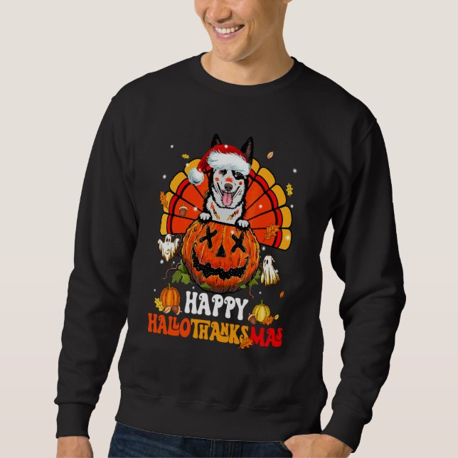 Hund Australienskt Nötkött Hallothanksmas Hallowee Lång Ärmad Tröja (Framsida)