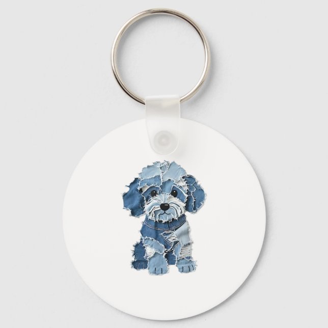 Hund av Cute Denim Patchwork Nyckelring (Framsida)