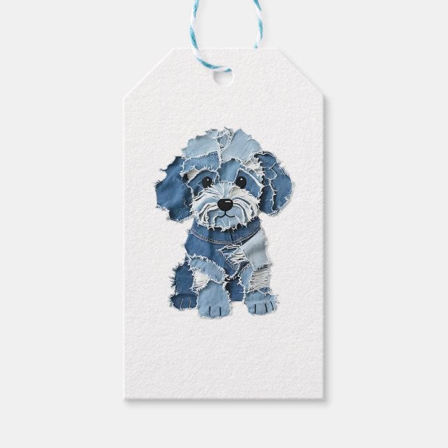 Hund av Cute Denim Patchwork Presentetikett (Framsidan)