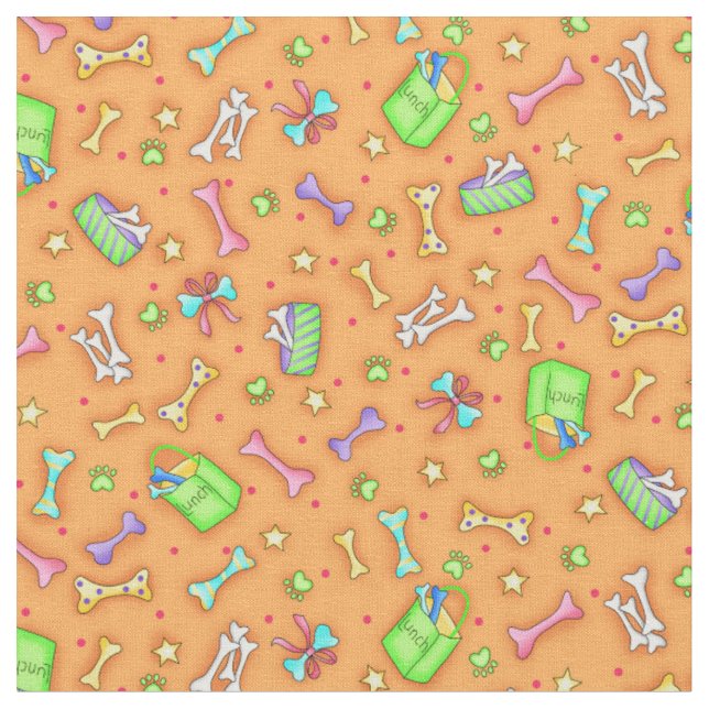 Hund av färgstark Orange Bone Pet Art Fabric Tyg (Närbild)